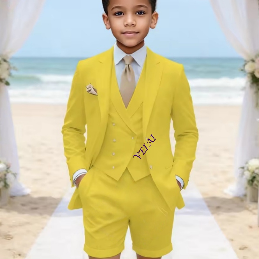 Event & Party Supply Photos - Maßgeschneiderter, klassischer dreiteiliger Leinenanzug für Jungen,