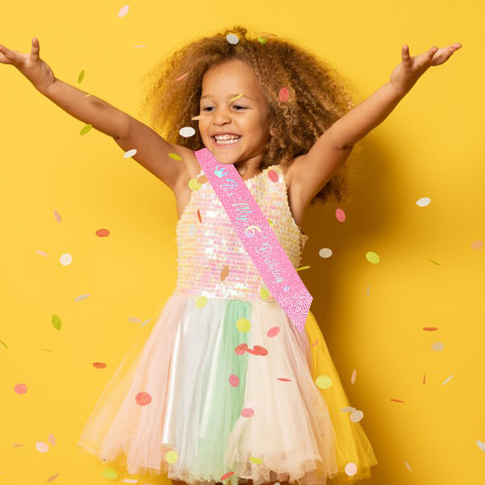 Birthday Sash Glitter - 5 Stück Glitzer-Geburtstags-Schärpe, rosa, im Prinzessinnen-Stil,