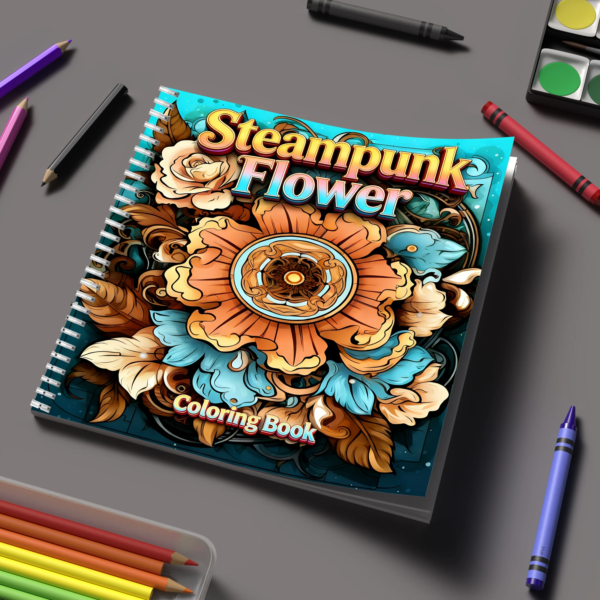Event Supplies - Malbuch „Steampunk-Blumen“ für Erwachsene, Malbuch, Geburtstagsgeschenk,