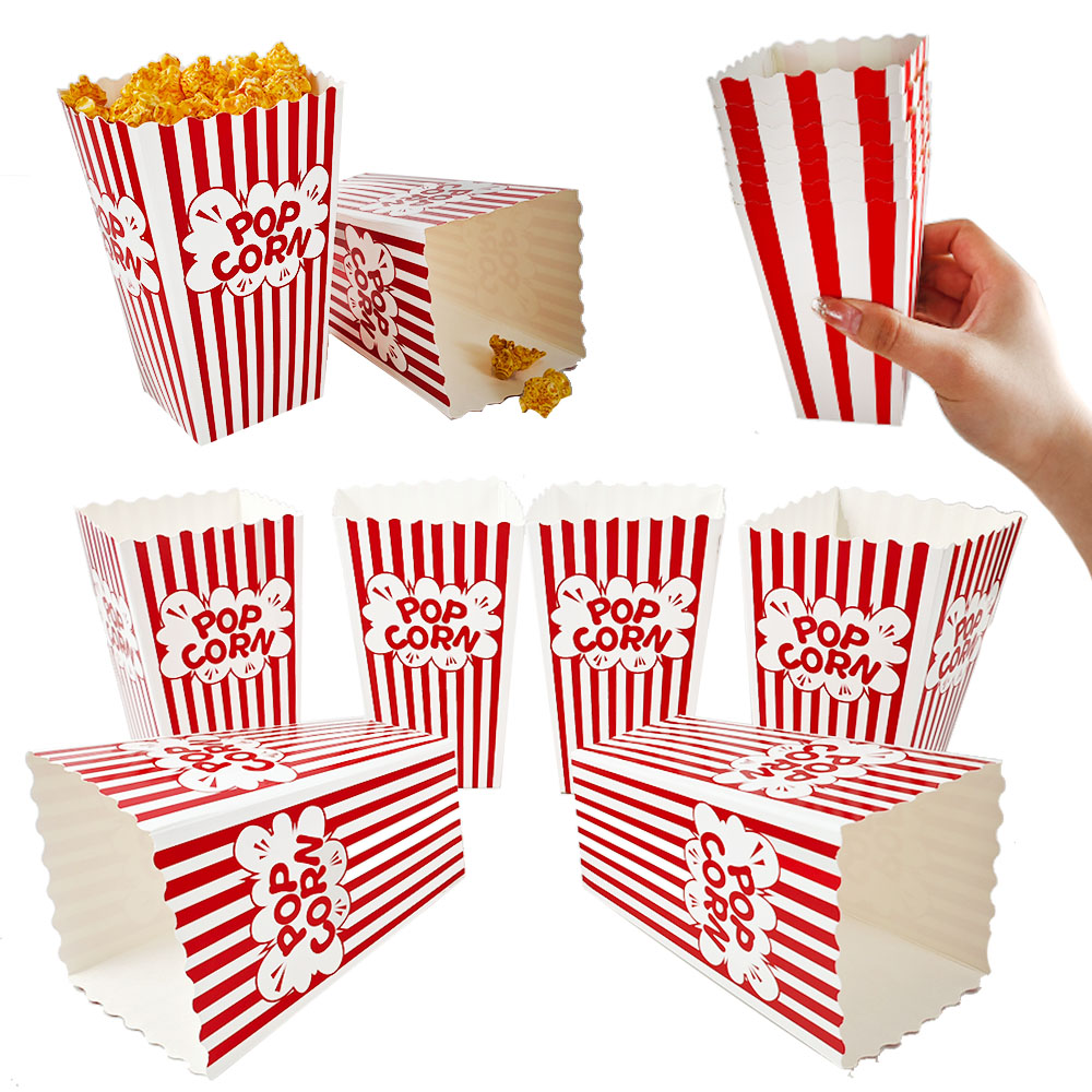 Cotton Candy Cone - 10–50 Stück Popcorn-Papierboxen, Eimer, rot-weiß gestreifte
